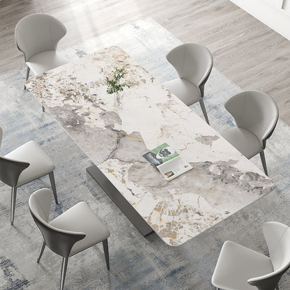 Modern Dining Table Set with Unique Curved Base - Durable Rock Slab Top