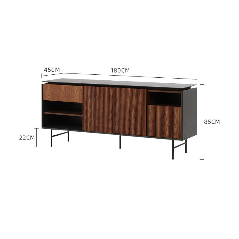 Mid-Century Modern Sideboard with Vertical Slat Design and Black Metal Base