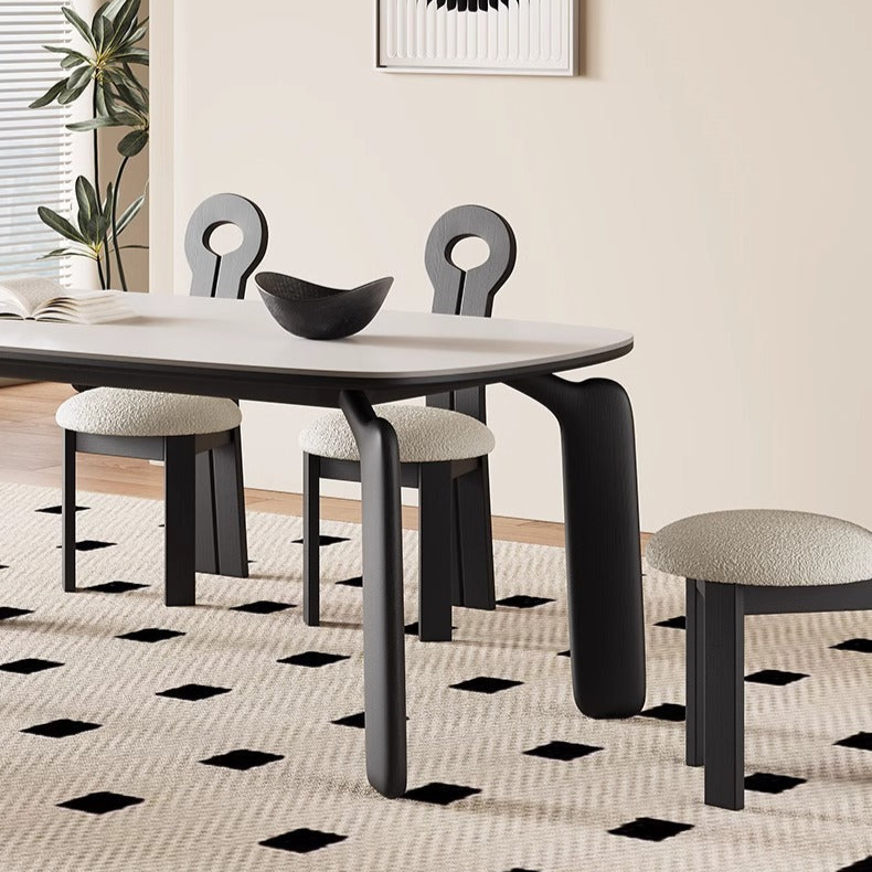 Modern Dining Table Set with Unique Curved Legs - Durable Rock Slab Top