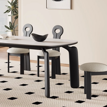 Modern Dining Table Set with Unique Curved Legs - Durable Rock Slab Top