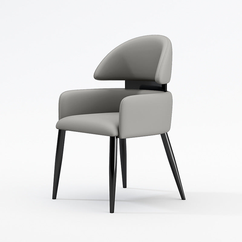 Modern Dining Chair with Unique Backrest Design - Leather Upholstered Chair with Sleek Legs