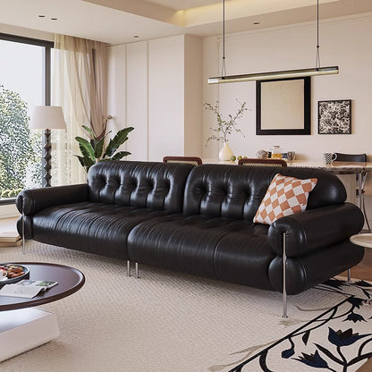 Cloud-Shaped Black Leather Sofa  – Luxury Living Collection for Modern Living Rooms