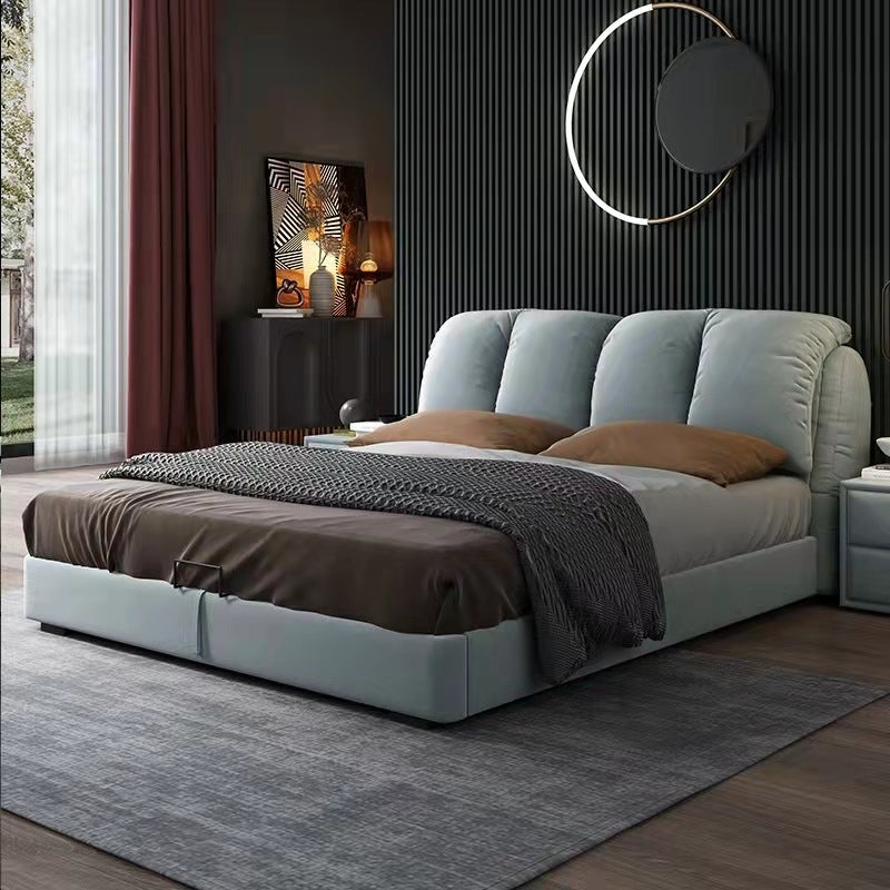 Modern Upholstered Bed frame with Curved Backrest and Storage