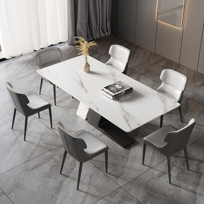 Modern Dining Table with Geometric Base - Durable Rock Slab Top