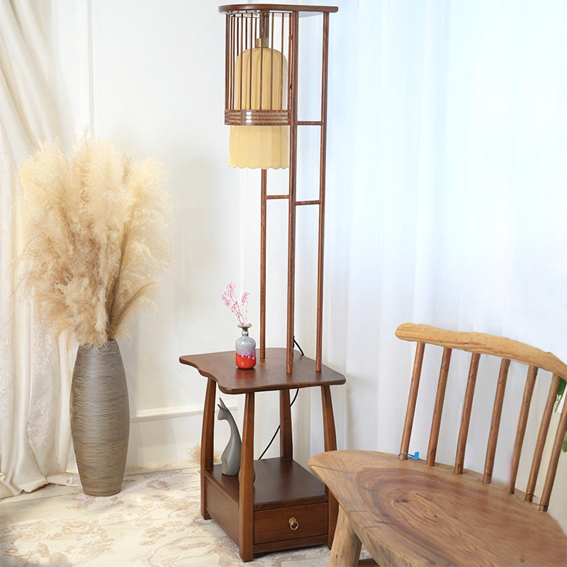 Rustic Bamboo Floor Lamp with Storage Shelf - A Natural Beauty