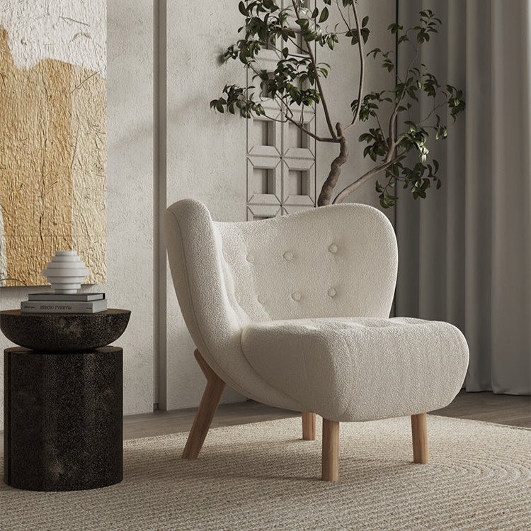 Cloud-Shaped Chair - Plush Lambswool Accent Chair with Wooden Legs