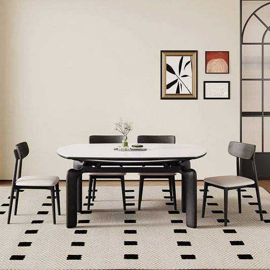 Modern Extendable Dining Table Set - Versatile Design, Durable Rock Slab Top