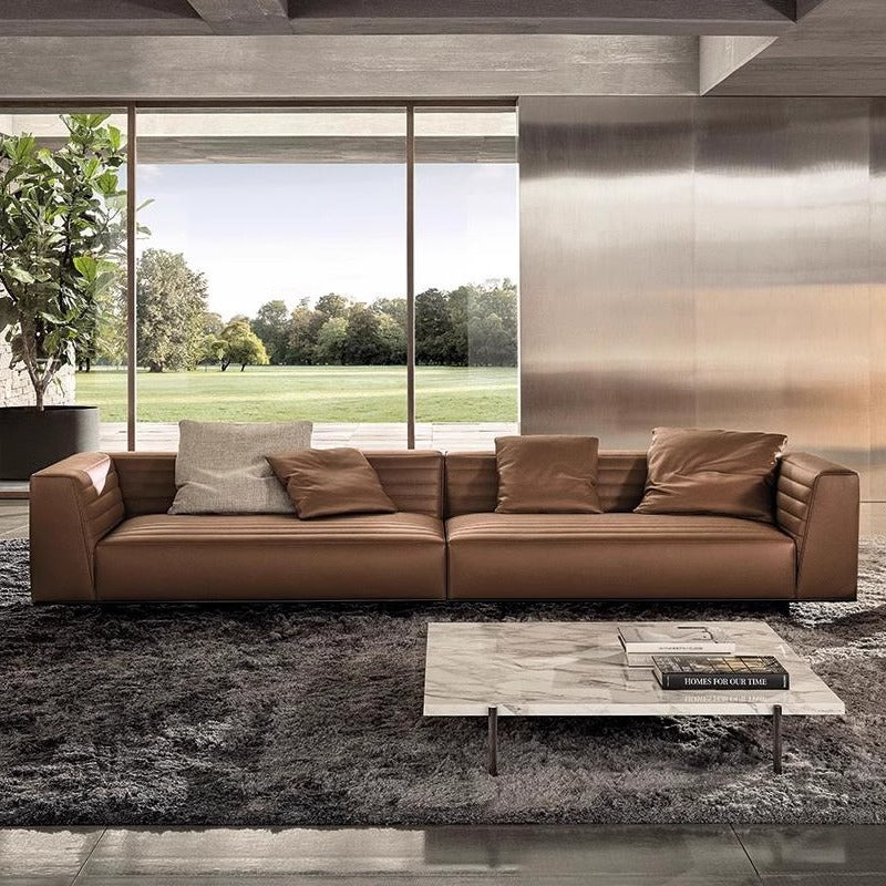 Minimalist Leather Straight-Line Sofa – Chic Design for Modern Living Rooms