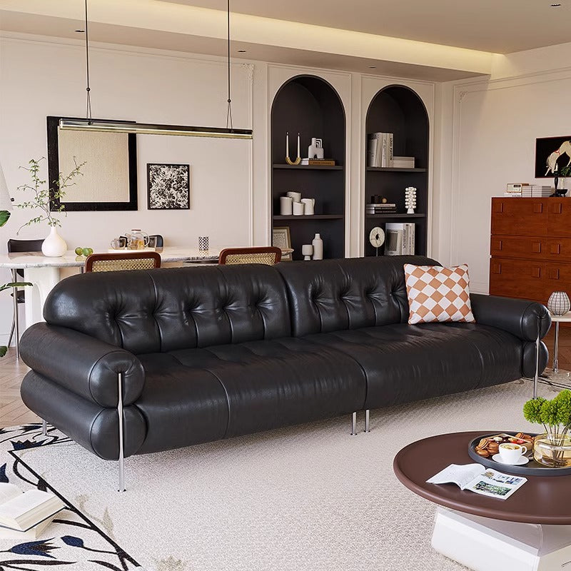 Cloud-Shaped Black Leather Sofa  – Luxury Living Collection for Modern Living Rooms