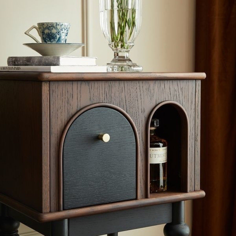 Vintage-Inspired Side Table with Arched Design and Hidden Storage