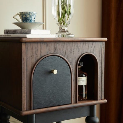 Vintage-Inspired Side Table with Arched Design and Hidden Storage