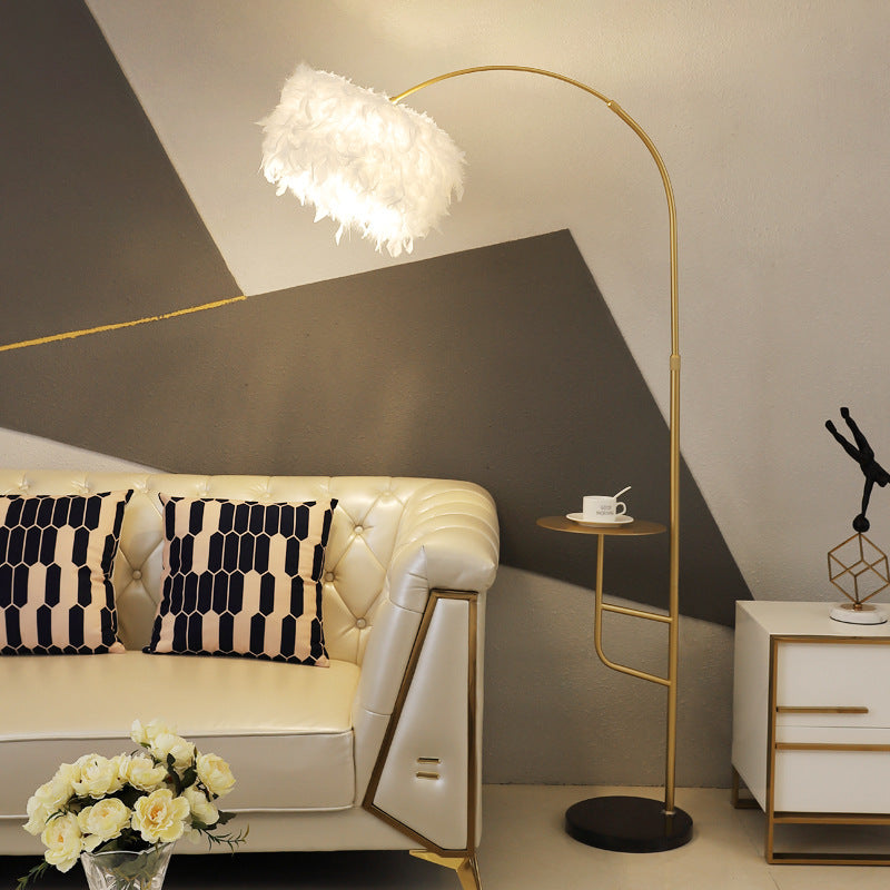 Elegant Feather Floor Lamp with Storage Shelf - A Touch of Luxury