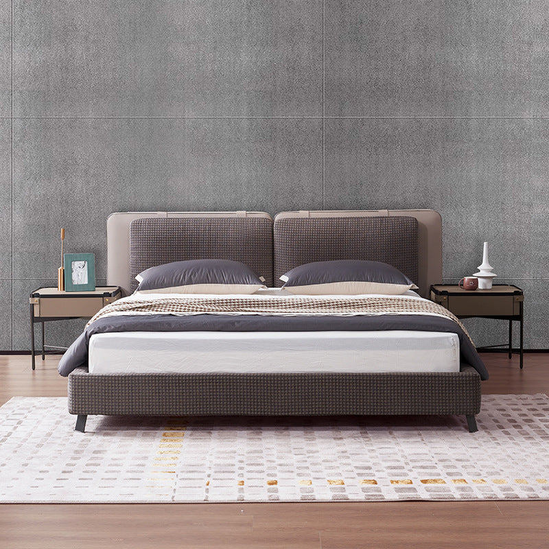 Modern Upholstered Bed with Textured Fabric Headboard