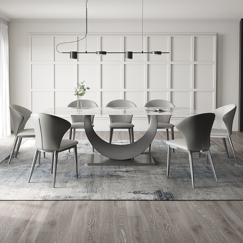 Modern Dining Table Set with Unique Curved Base - Durable Rock Slab Top