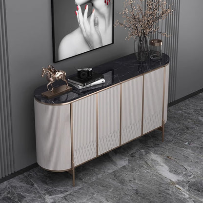 Curved Modern Sideboard with Marble Top and Gold Accents