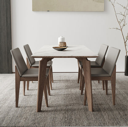 Ceramic Stone Dining Table with Ash Wood Chairs - Modern Minimalist Dining Set