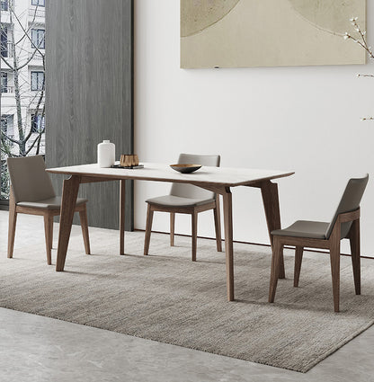 Ceramic Stone Dining Table with Ash Wood Chairs - Modern Minimalist Dining Set